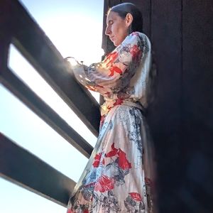 Hutch Giselle Wrap maxi dress long sleeve v neck pleated floor length maxi